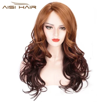 

AISI HAIR 22inches Side Part Natural Wave Long Wig Ombre Brown Black Wig Synthetic Wigs for Black Women Cosplay Women