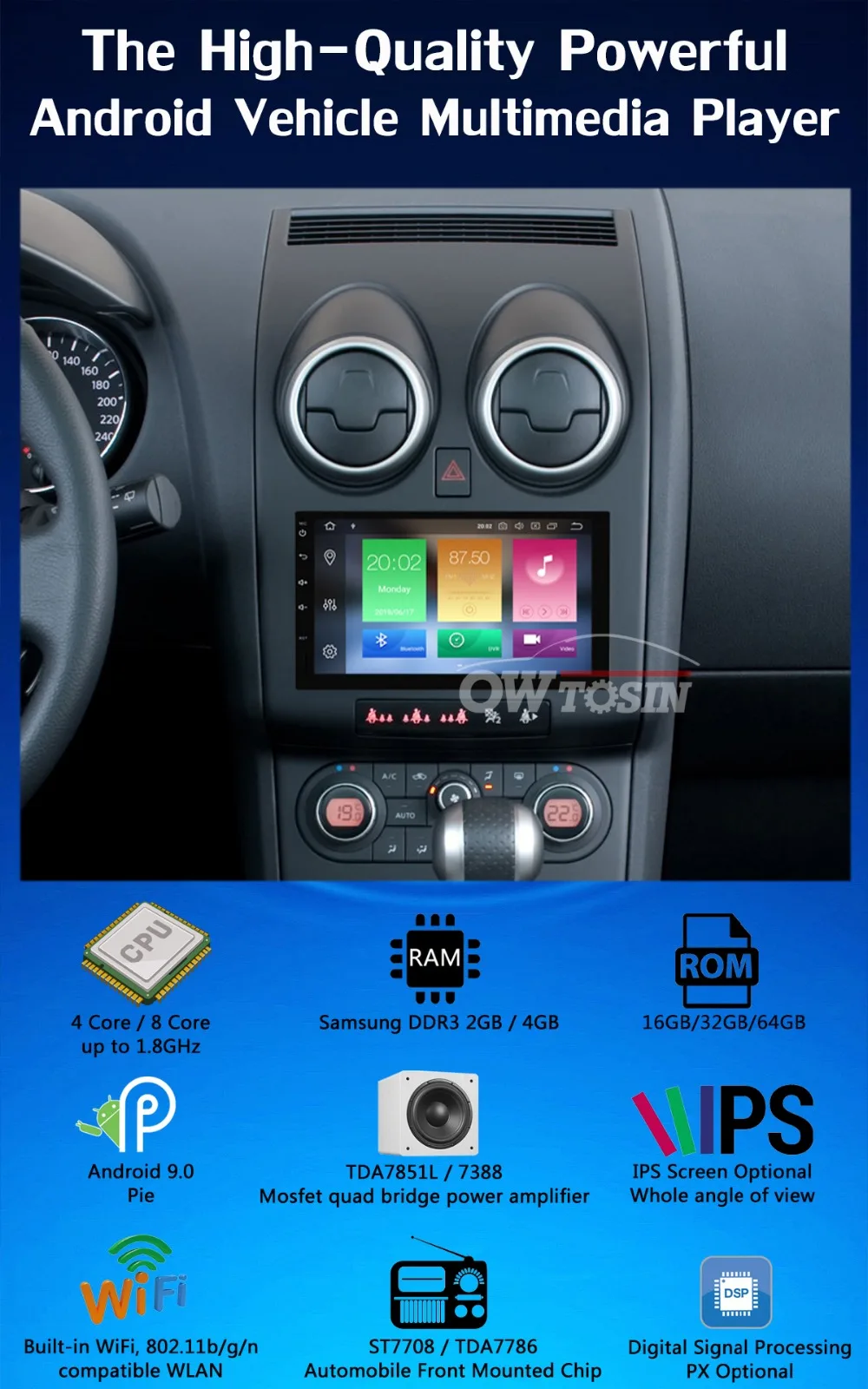 Excellent 7" Android 9.0 PX6 4GB RAM 64GB ROM Universal 2 DIN Car Radio Multimedia Player WIFI Stereo Audio Double Din 2Din DSP Carplay 4