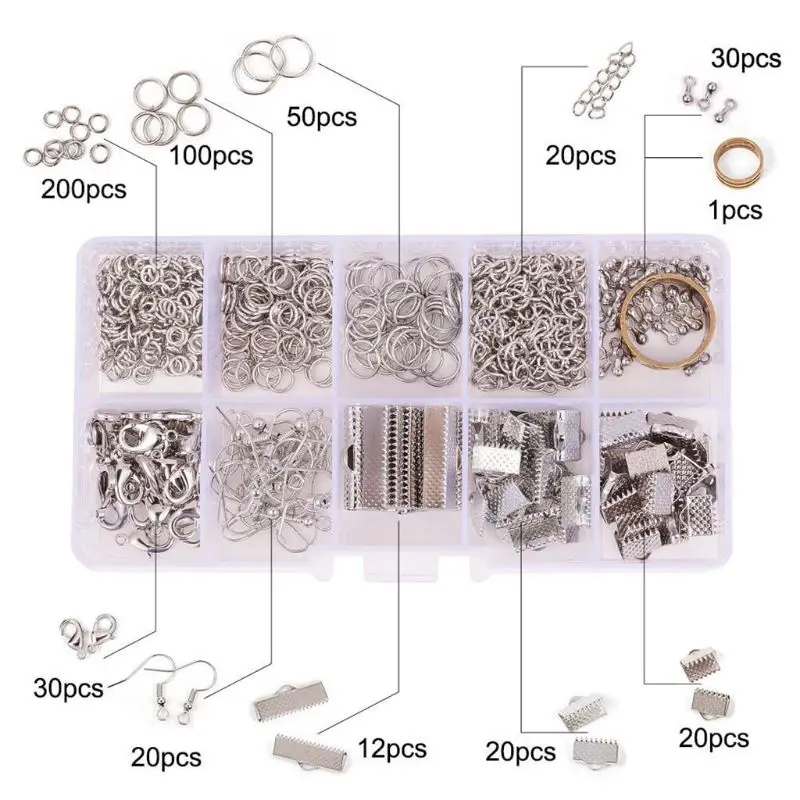 White Ring Clasp Tail Chain Clip Buckle Drop Set for DIY Necklace Earrings Key-chain Jewelry Making Materials - Цвет: White