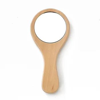 

Makeup Mirror Wooden Handle Mirror Portable Pocket HD Mirror Handmade Wood Mini Makeup Small Round Mirror