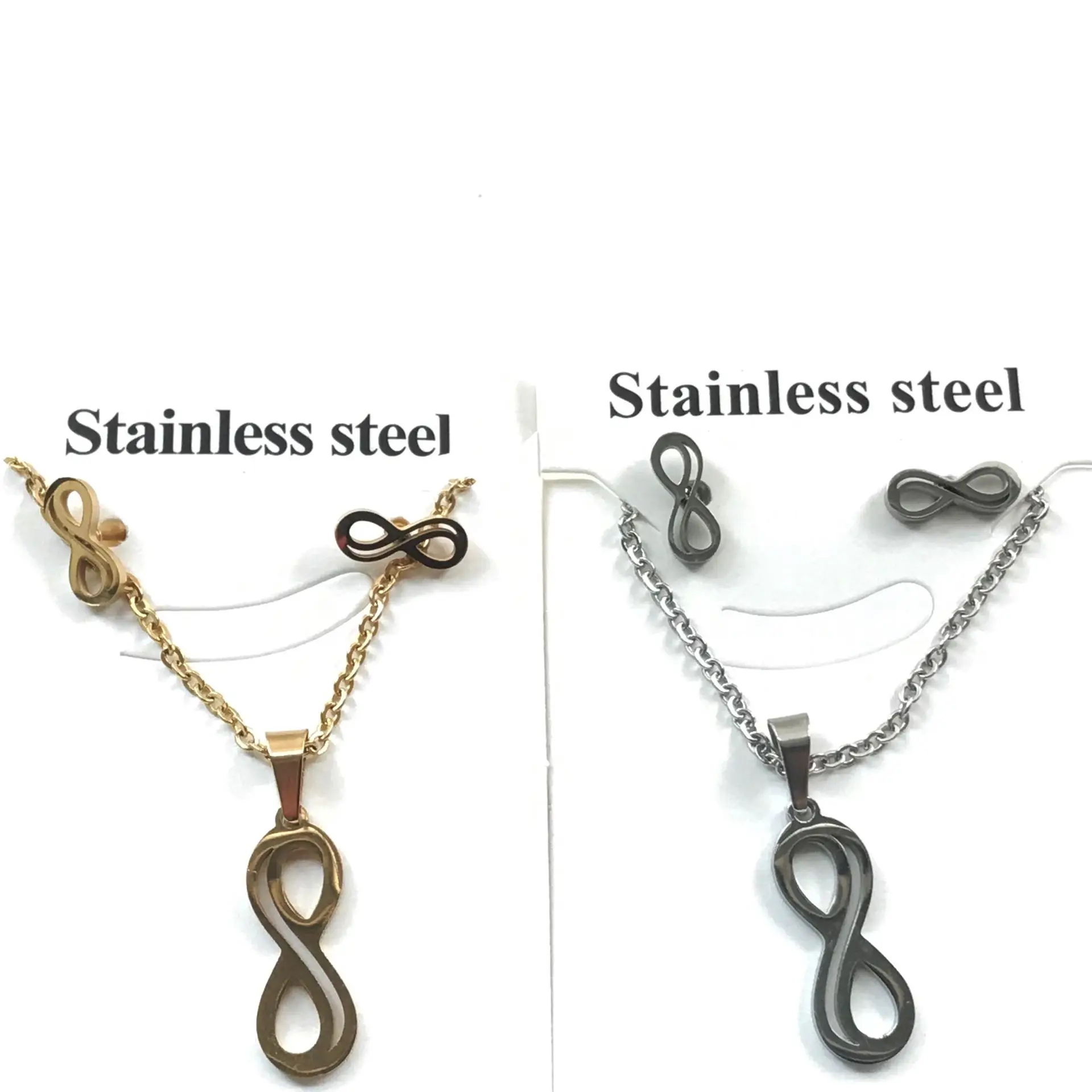 eight gold color Stainless Steel Jewelry Sets For Women Moon Star Pendant Necklacae Stud Earrings Fashion Jewelry set Collares Mujer - Окраска металла: eight