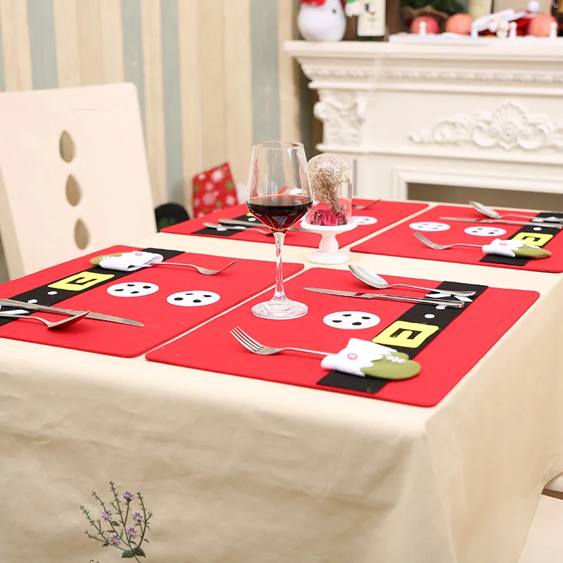 

2019 New Christmas Table Mat Christmas Knife Fork Cushion Christmas Decorations 1pc Non-woven Red Tableware Pad