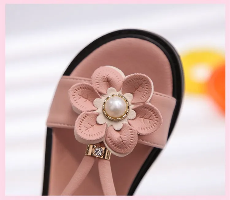 Sandals Girls Kids Sandals Princess Sweet Flower Children Summer Beach Shoes 2020 Brand New Soft Sweet Floral With Pearl 26-36