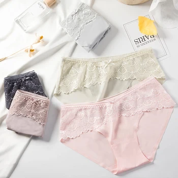 

Roseheart Women Fashion Blue Pink Cotton Bottom Lace Panties Bow One-Piece Underwear Lingerie Women Briefs M L XL Underpants