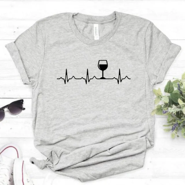 Wine Heartbeat Print T Shirt Women Short Sleeve O Neck Loose Tshirt 2020 Summer Women Tee Shirt Tops Camisetas Mujer Femme Tops 2