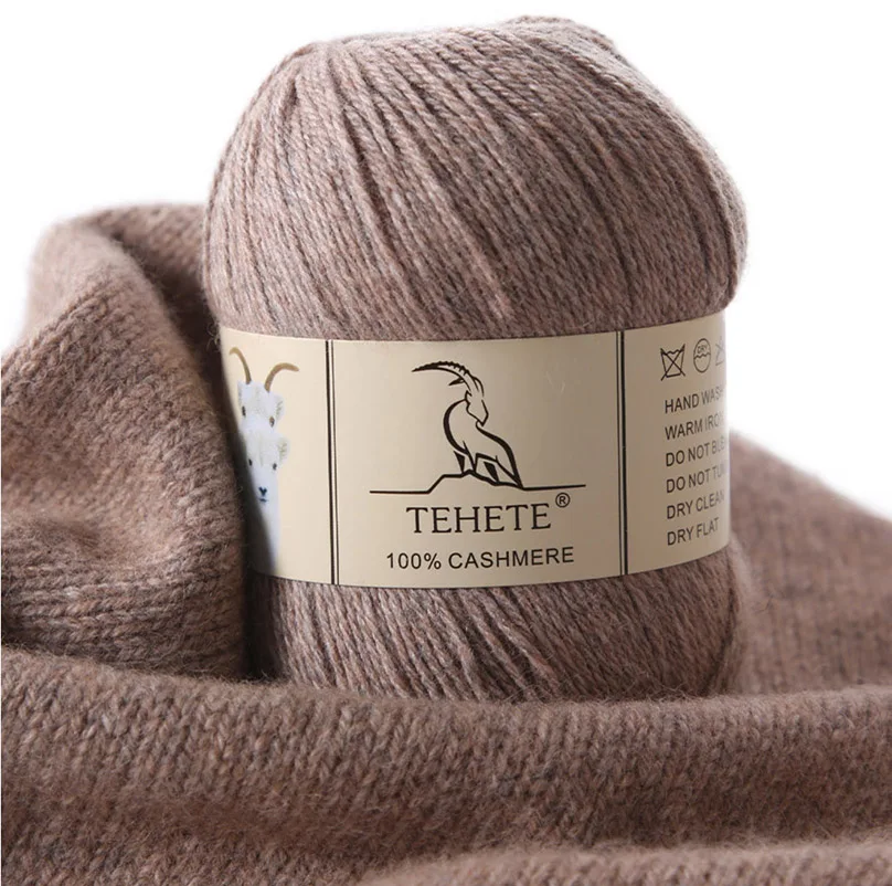 TEHETE 100% Cashmere Yarn for Crocheting 3-Ply Warm Soft Luxurious Fuzzy Knitting Yarn Khaki 