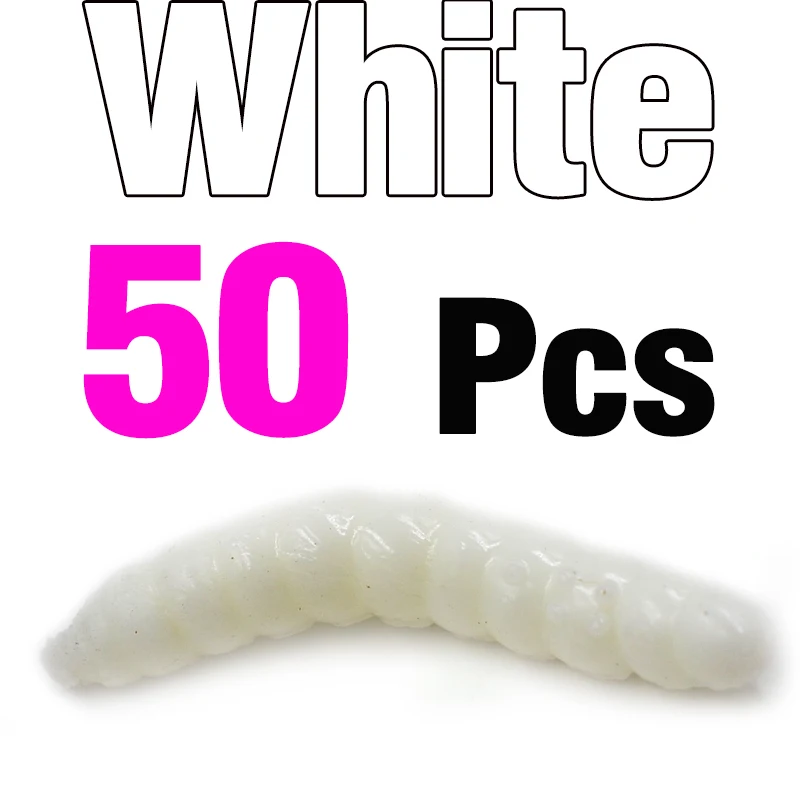 MNFT 50 шт. белый зеленый Реалистичная рыболовная приманка 3,8 см бионическая хлебная жучка приманка для форели Мягкие личинки приманка - Цвет: White 50pcs