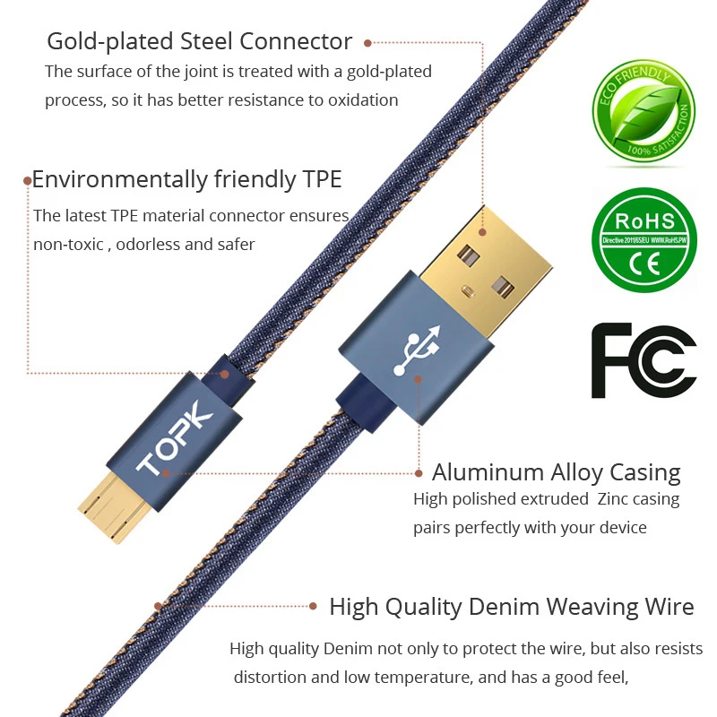 TOPK usb-кабель для iPhone, зарядный кабель для передачи данных, кабель USB type-C, кабель Micro usb для телефонов Android, usb-кабель