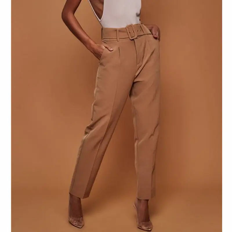 

Hot Sale Fashion Women OL Career Trousers with Belt Elastic Drawstring Femme High Waist Office Lady Casual Pencil Pant Elegant
