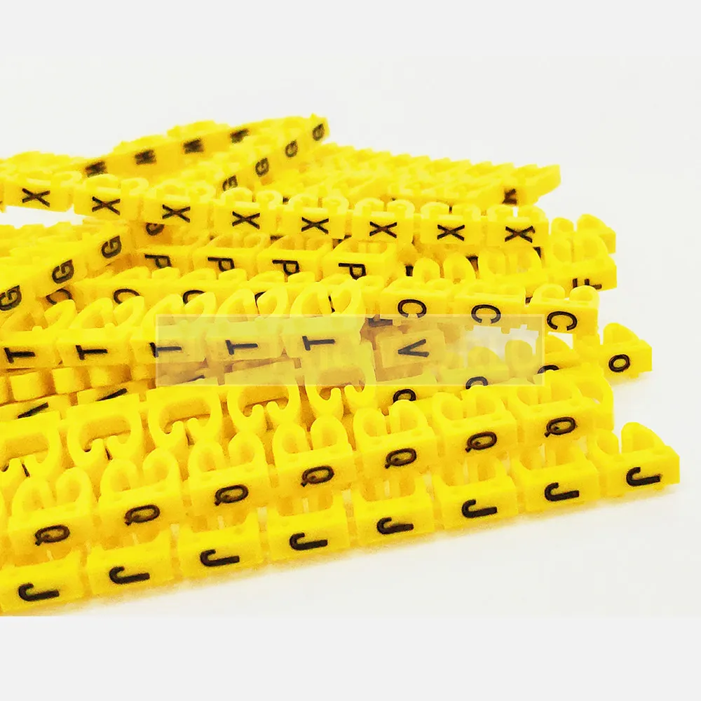 390PCS 나일론 PA66 케이블 마커(1.5/2.5/4/6 sqmm용) 노란색 알파벳 A-Z 각 15-10개 전선 구별용 케이블 슬리브