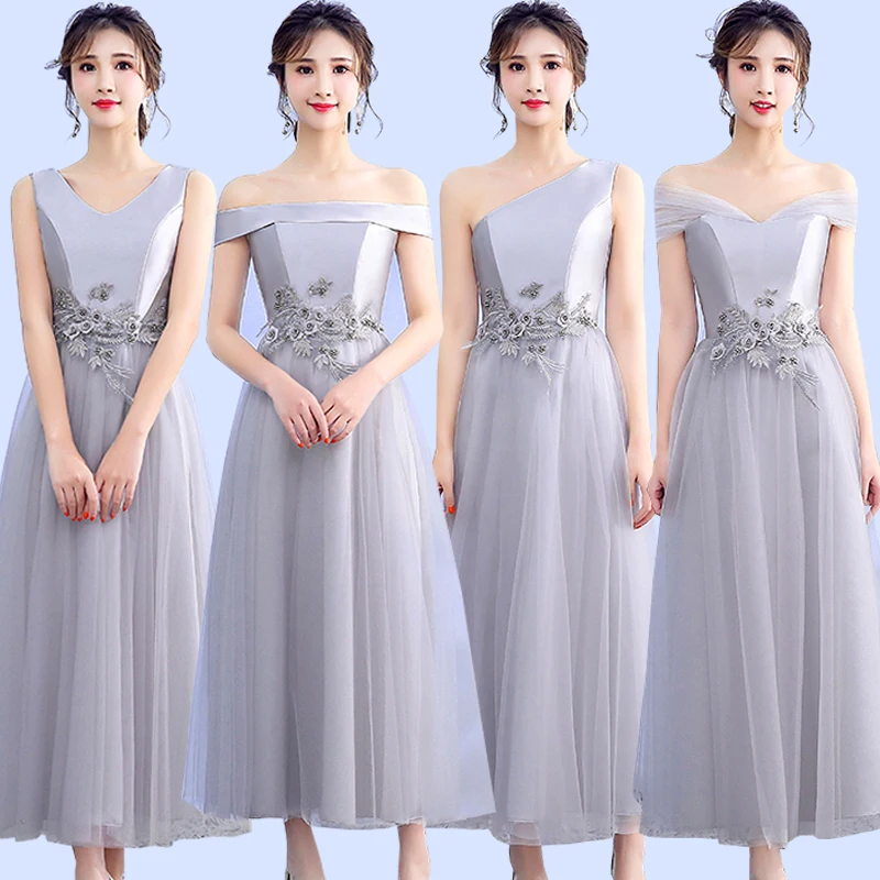 

Embroidery Vintage Bridesmaid Dress Pink Guest Wedding Party Dress Elegant Off The Shoulder Tea-Length Plus Size Prom Vestidos