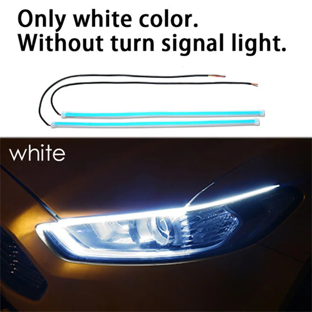 2x ультратонкие автомобили DRL 30 45 60 см светодиодный дневные ходовые огни Светодиодный белый указатель поворота желтая направляющая полоска для фар в сборе - Цвет: Only white