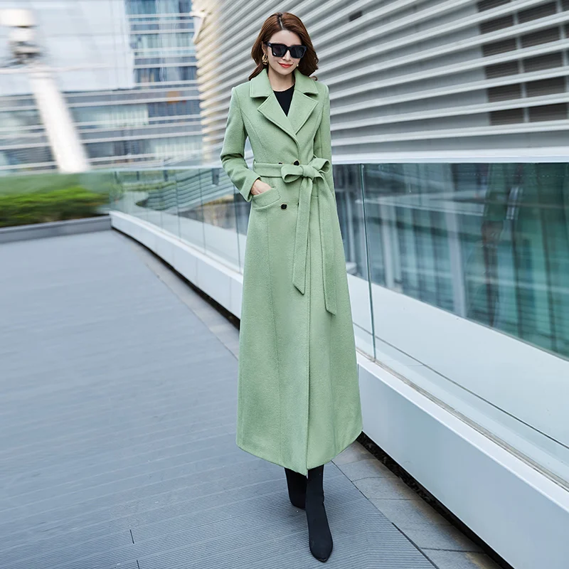 Avocado green woolen coat female new winter long over-the-knee fashion wool coat women manteau femme