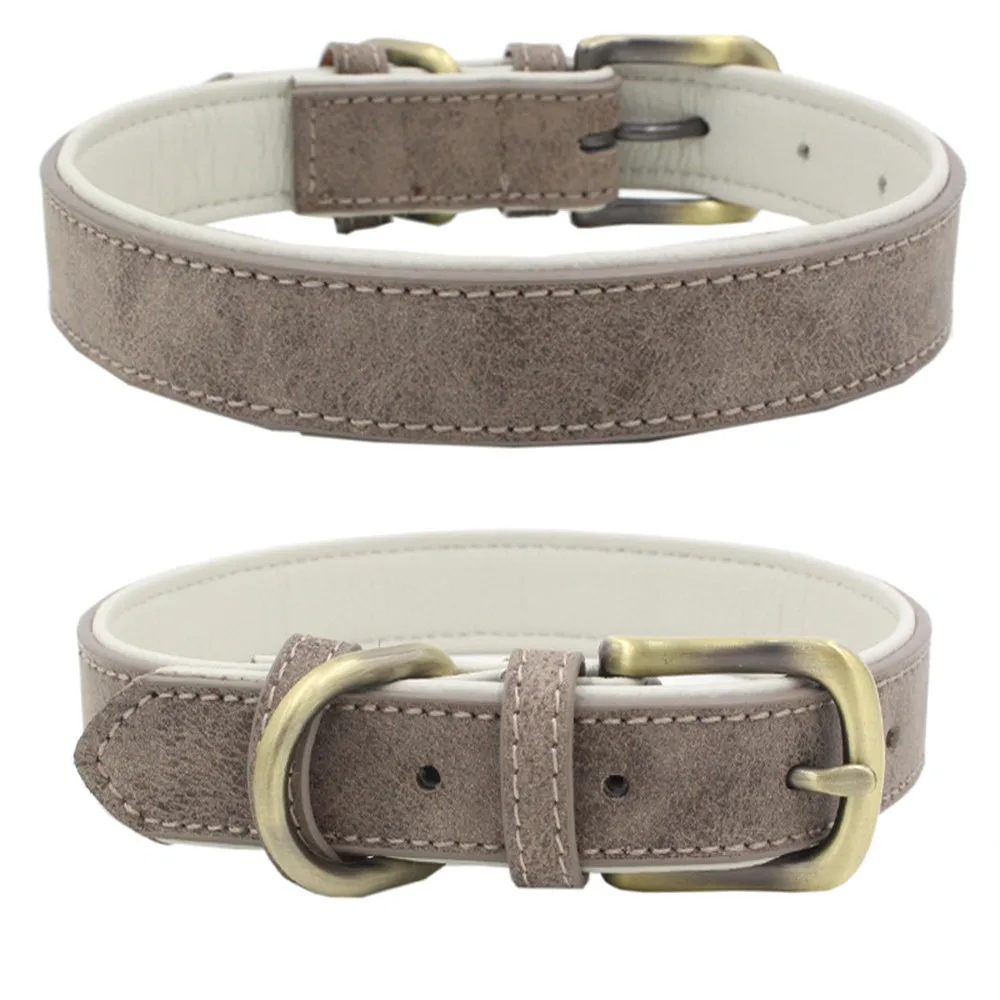 Grey One D Ring Мягкие ошейники для собак регулируемый кожаный ошейник для больших собак прочный двухслойный ошейник для собак кошек товары для домашних животных XS-L - Цвет: Grey One D Ring