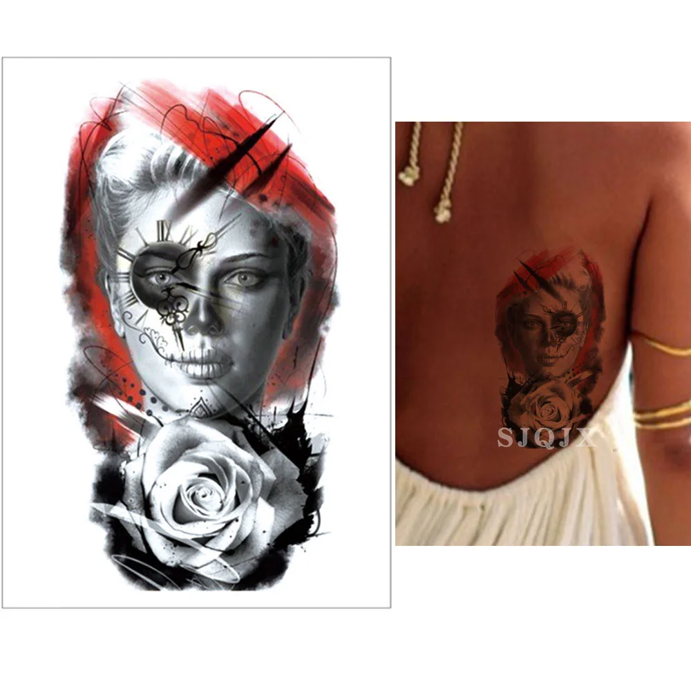 Женская временная татуировка, цветок, человеческое лицо, Снежная лиса, Бабочка, аранейд, акварельная татуировка, черные, белые, водонепроницаемые временные татуировки - Цвет: X