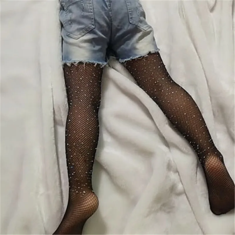 Pudcoco/милые ажурные блестящие колготки для маленьких девочек; Детские эластичные сетчатые колготки с кристаллами; однотонные колготки