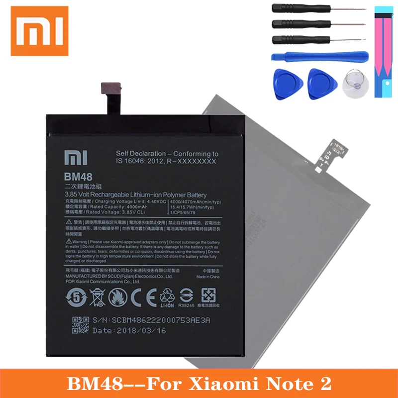 Оригинальный аккумулятор Xiao Mi BM48 для Xiaomi Note 2 Note2 высококачественный сменный 4000