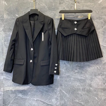 

2020 Spring and Summer New Women Business Suit Collar Lovely Diamond Buckle Symmetrical Pocket Suit Skirt Suit 715