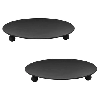 

Iron Plate Candle Holder, Black, Decorative Iron Pillar Candle Plate,Pedestal Candle Stand for LED & Wax Candles, Incense Cones,