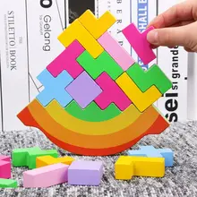 Baby Wooden Tangram Brain Teaser Puzzle Rainbow Balance Jigsaw Tetris Game Intellectual Educational Baby Kids Toys Children Gift