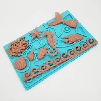 

Ocean Wave Seahorse Fish Coral Starfish Silicone Mold Fondant Mould Cake Decorating Tool Gumpaste Sugarcraft Chocolate Forms