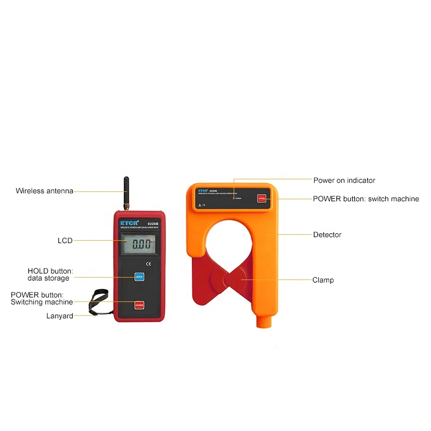 ETCR9220B AC0.00 - 60.0A H/L Voltage Clamp Leakage Current Meter