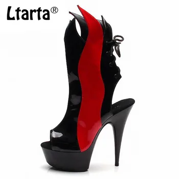 

LTARTA Spell Color Low Boots Flame Shape 15cm Super High Heel Thin Heel Cool Boots Nightclub Sexy Sexy Boots LYP-C-083