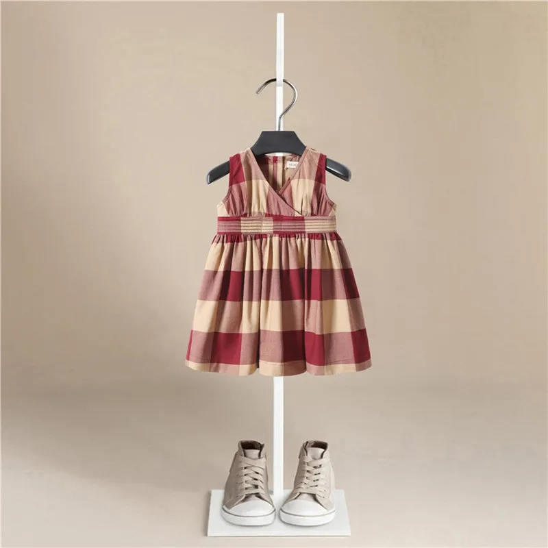 Летняя модная новая детская одежда для маленьких девочек Хлопковое платье принцессы без рукавов в клетку вечерние платья для дней рождения и Рождества
