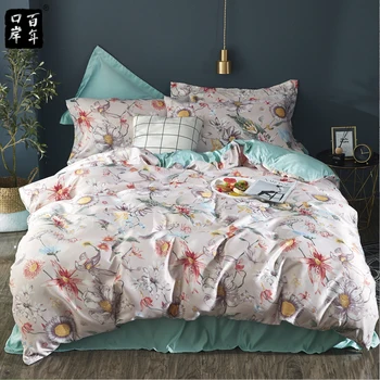 

Luxury 100% Silk Fashion Bedding Set Silk Simple Modern Wind Bedding Four Sets Of Printed Washed Silk Fabric Bed Sets