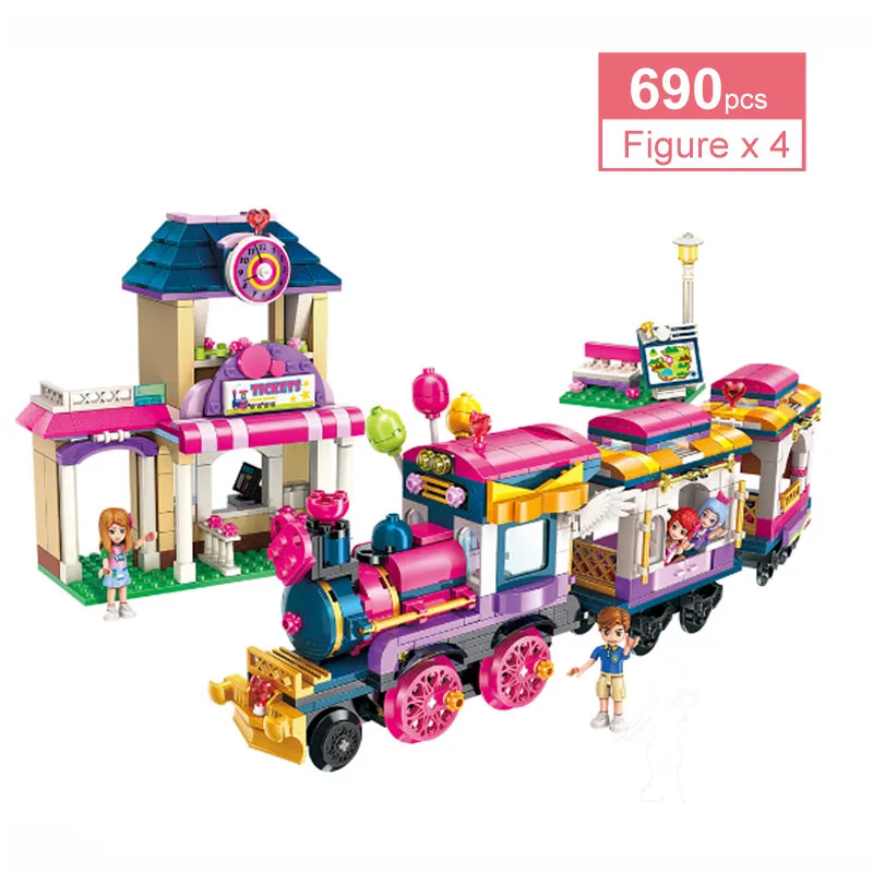 

2015 690PCS Friends Girl City amusement park playground Happy Tour Sightseeing Train building block 4figures Brick Girl gift toy