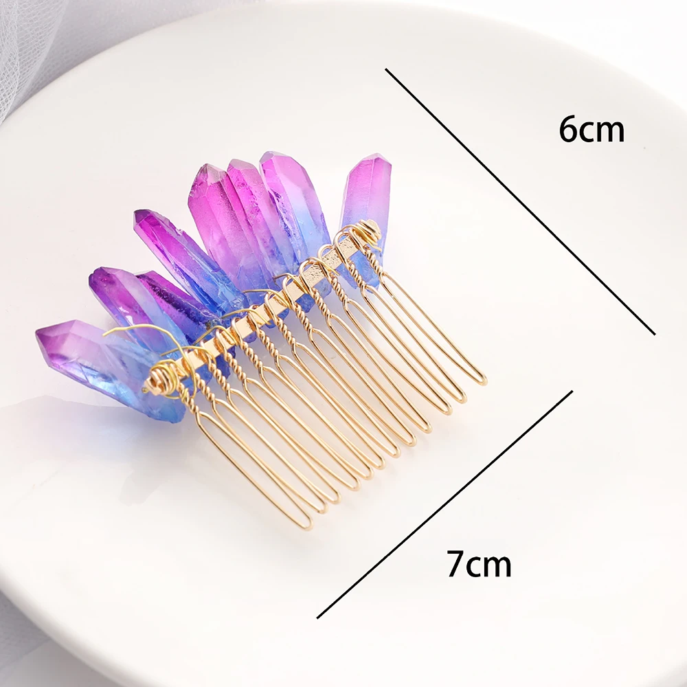 Натуральный Романтический градиент кварцевый гребень для волос Ангел Аура титановая кварцевая палочка аксессуары для исцеления шпильки ювелирный подарок