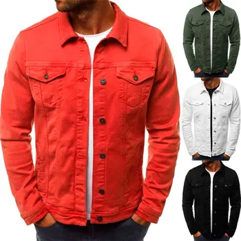 

Men Denim Slim Jackets Jackets Solid Long Sleeve 2 Front Pockets Coat for Autumn TT@88