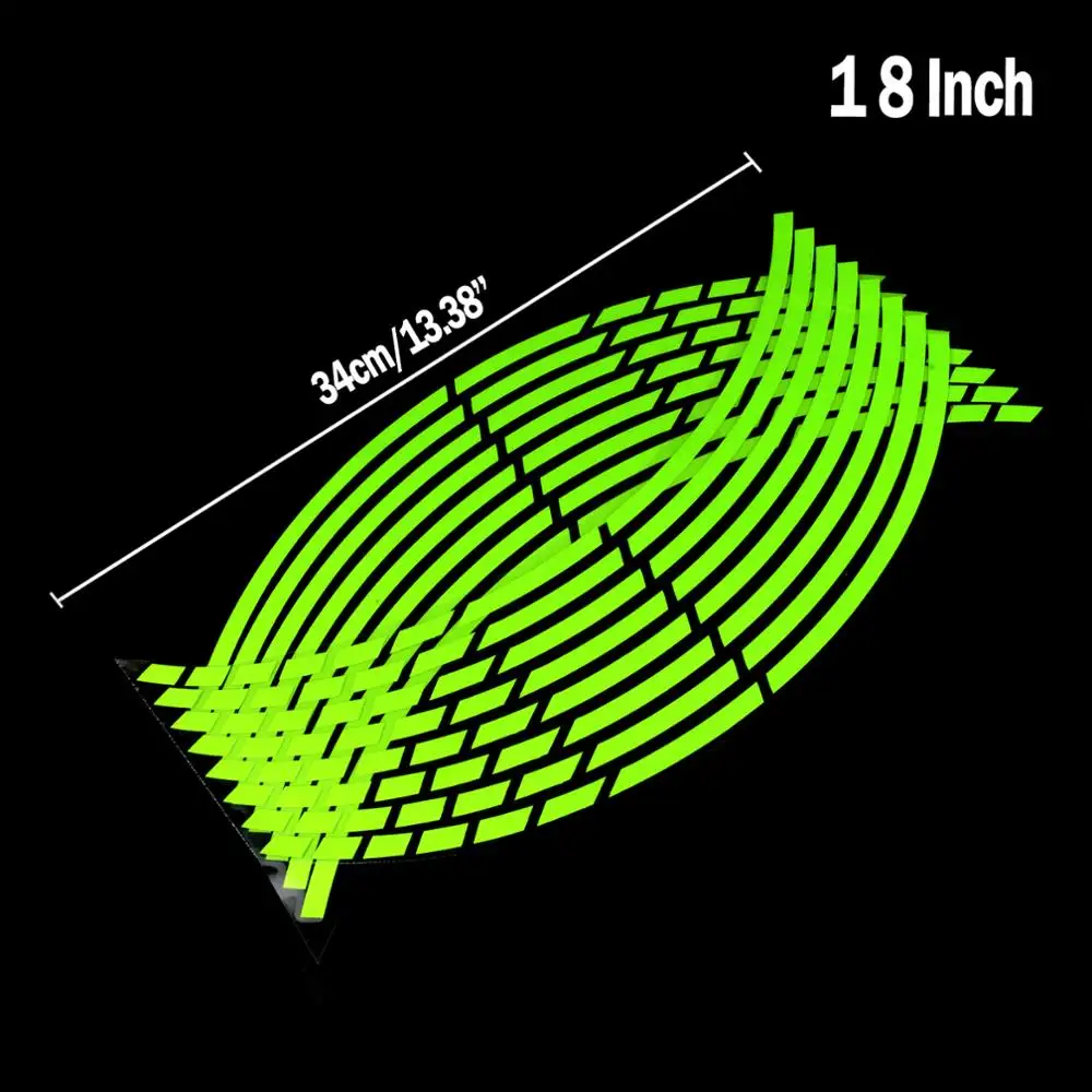 1" /12"/1" мотоцикл обод ленты Светоотражающие колеса наклейки-зеленый - Цвет: 18 inch