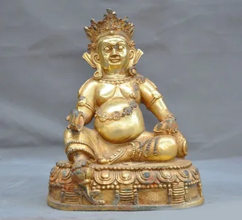 

wedding decoration 9" Tibet Buddhism bronze Gilt Yellow Jambhala Mammon wealth God Buddha statue