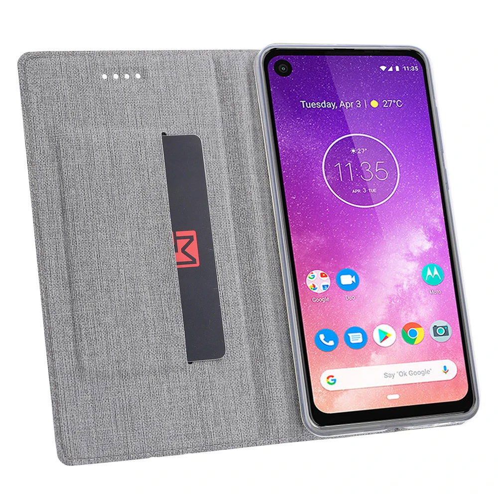 Винтажный тканевый флип-чехол для Motorola One Vision, популярный карман для карт, подставка, Магнитный кошелек, чехол для Moto One Vision, чехол