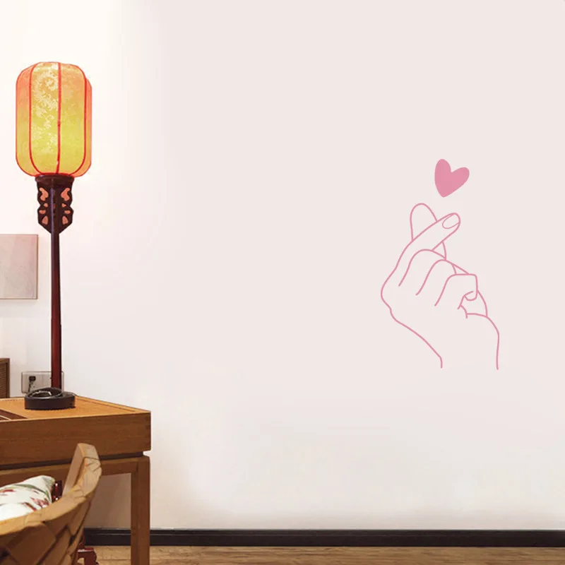 Наклейка на стену s Love You, крест на палец, сердце, Нордический ветер, Минималистичная, твердая, декоративная, для девочек, подмигивает, сердца, наклейка для общежития, настенная, для спальни - Цвет: Pink