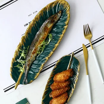 

Nordic Luxury Feather Gilt Edge Storage Tray Modern Art Ceramic Snack Tray Ornament Home Decoration Accessories Room Decor