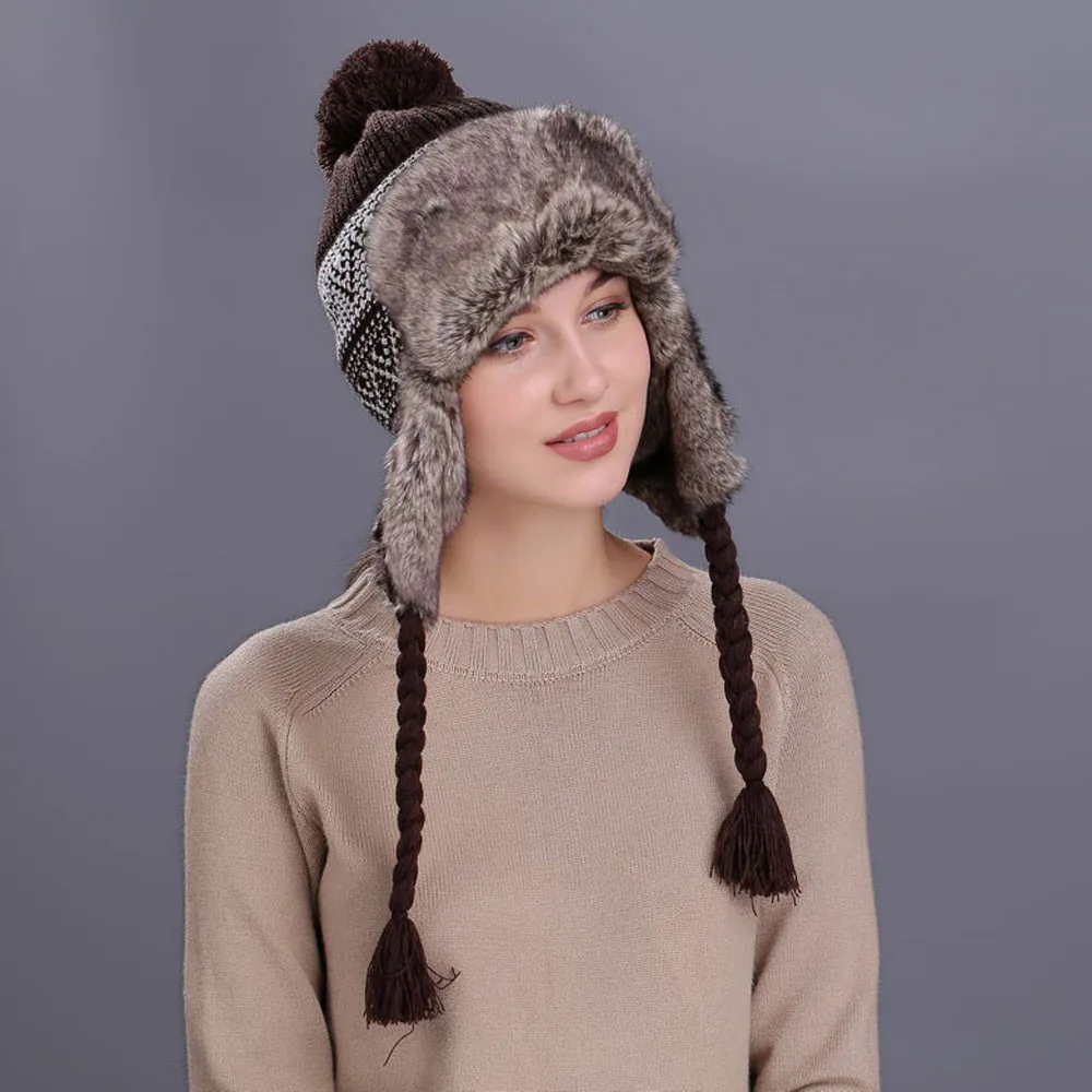 Женская Русская Шапка-ушанка, шапка-ушанка, теплая зимняя Лыжная шапка, одноцветная Пушистая Шапка из искусственного меха, головной убор, шапка# YJ
