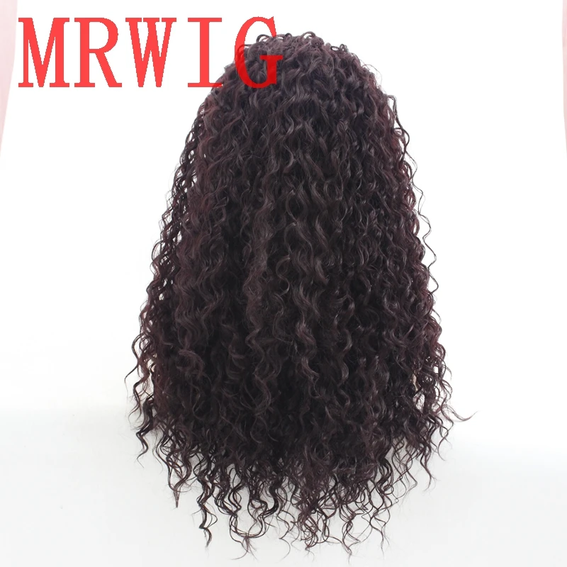 MRWIG Free Part Kinky Curly 130#/99J/Purple Synthetic Heat Resistant Fiber Front Lace Wig 26in 150%Density