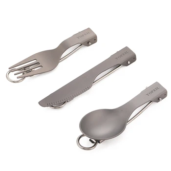 High quality titanium alloy folding knife and fork spoon ultra light pure titanium outdoor camping tableware picnic equipment 3