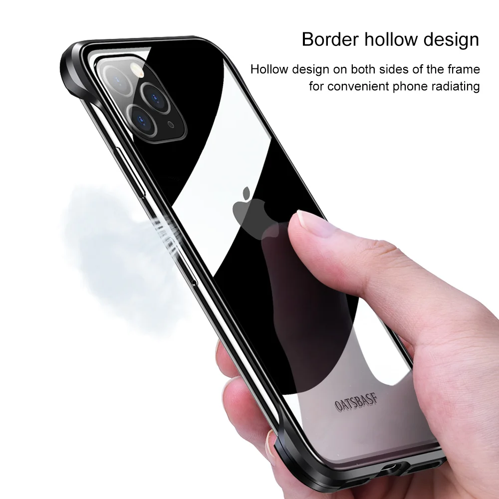Металлический чехол из закаленного стекла для телефона для iPhone11 11 pro Чехол для iPhone 11 pro max ПРОСТАЯ ПРОЗРАЧНАЯ Противоударная задняя крышка