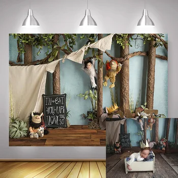 

Wild One Beast Birthday Photography Backdrop Newborn Baby Children Portrait Background Jungle Forest Party Photocall Props