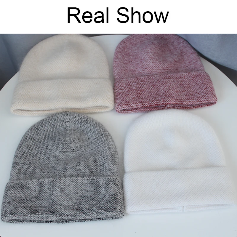 Зимняя повседневная шапка Skullies Beanies для женщин, 70% мех кролика, вязаная шапка, модная женская шапка, шапка, Теплая Лыжная шапка