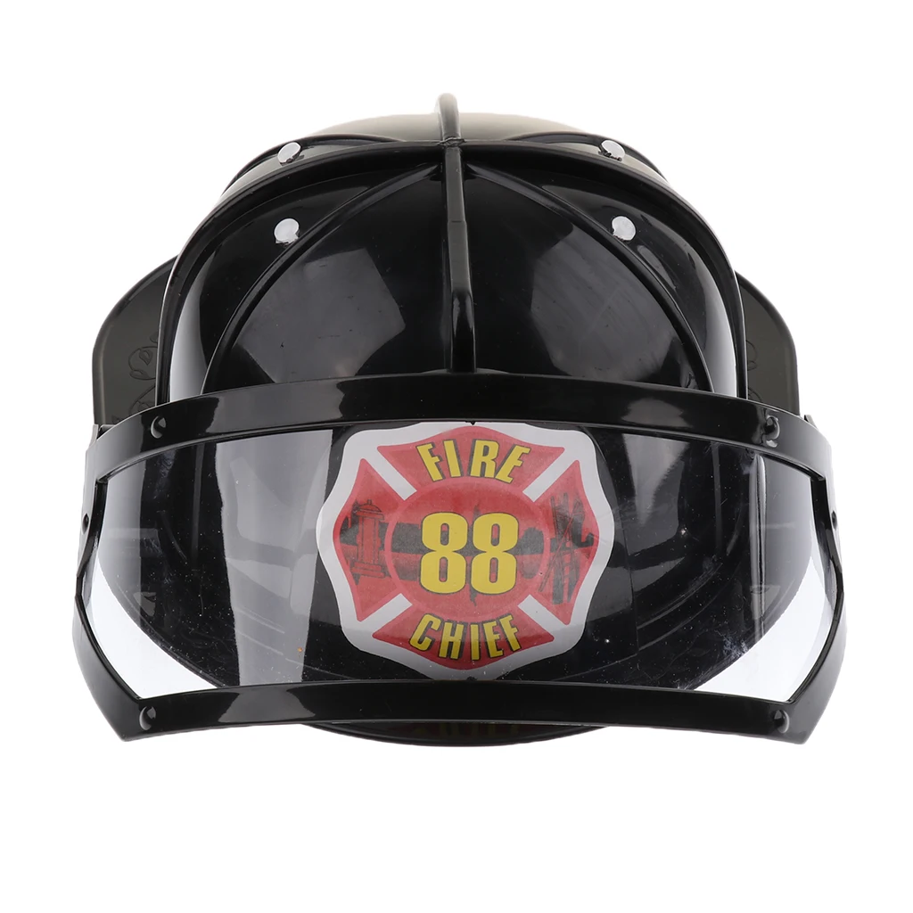 Simulation Fireman Safety Helmet Adjustable Firefighter Hat Cap Toy Black