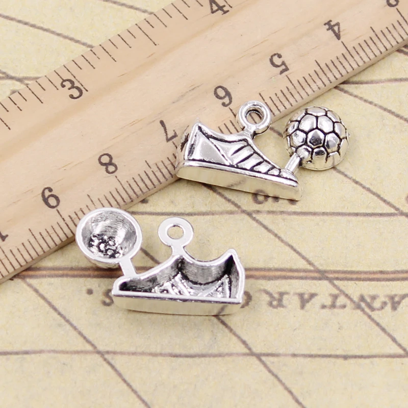 부적 축구화 축구 클리트, 티베트 청동 실버 컬러 펜던트, 앤티크 주얼리 제작, DIY 수제 공예, 15x23mm, 10 개 