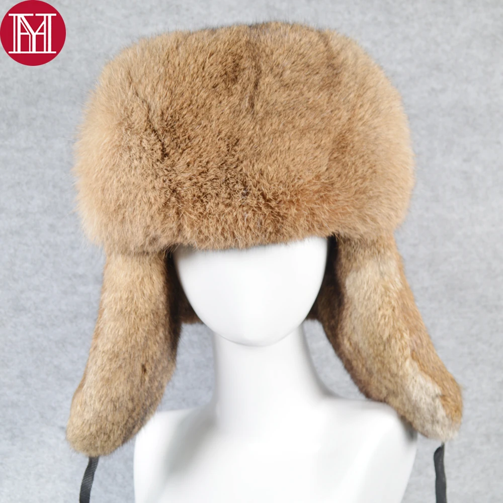 

2019 Men Winter Real Rabbit Fur Bomber Hat Outdoor Super Warm 100% Natural Rabbit Fur Hats Male Full Pelt Genuine Rabbit Fur Cap