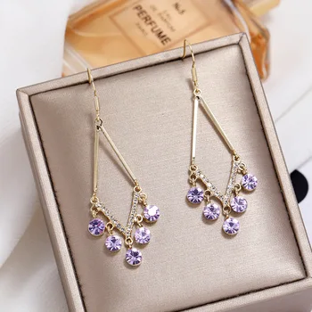 

Fashion Long Tassel gem Drop Earrings for Women Shiny Water Drop Crystal Dangle Earrings Jewelry Gifts Aluminium Alloy