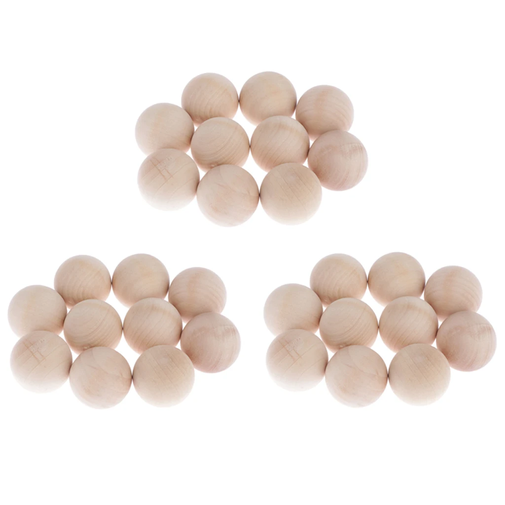 30x Natural Color Unpainted Round Ball Wood Spacer Beads Jewelry Findings Charms -40mm