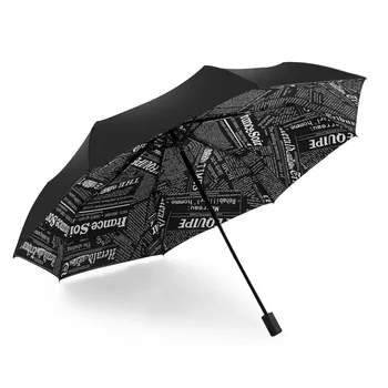 

Creative Double-Layer Vinyl Small Black Umbrella British Newspaper Anti-UV Gift Advertising Umbrella Sunshade Rain Black Paint