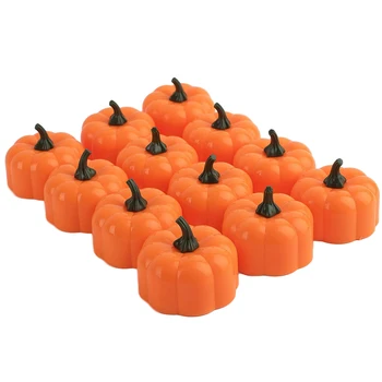 

12pcs Flickering Party Favors Warm White Centerpieces LED Candle Light Halloween Pumpkin Home Tealights Thanksgiving Decor Bar